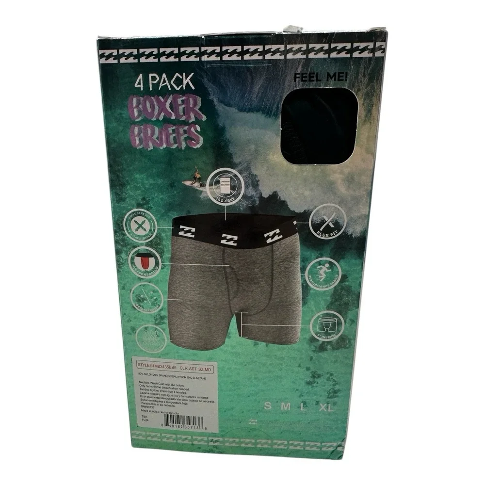 Billabong Performance Mesh Microfiber Boxer Briefs 4 Pack Men's Size‎ M Multi #5